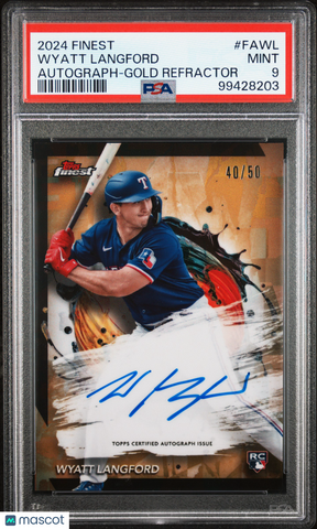 Wyatt Langford 2024 Topps Finest Autograph Gold Refractor PSA 9 Rookie 40/50