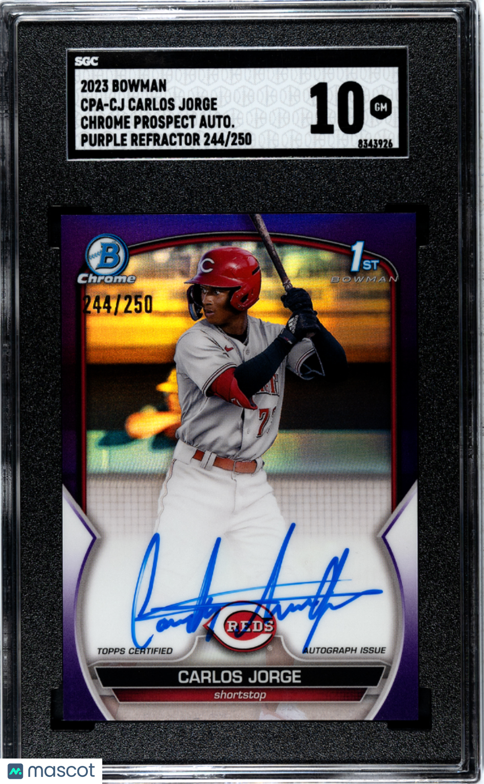 Carlos Jorge - 2023 Bowman CHR. Pros. Autograph Purple Refractor SGC 10 /250
