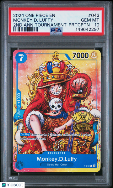 2024 One Piece Promos Monkey D. Luffy 2ND Ann Tournament-Prtcptn PSA 10 #043