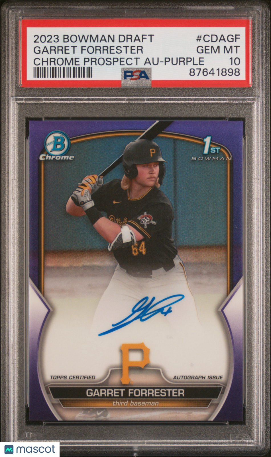 Garret Forrester 2023 Bowman Draft Chrome Autograph Purple Ref PSA 10 /250