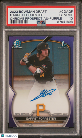 Garret Forrester 2023 Bowman Draft Chrome Autograph Purple Ref PSA 10 /250