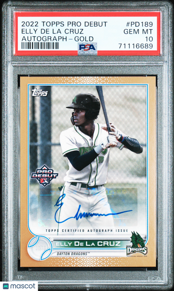 Elly De La Cruz - 2022 Topps Pro Debut Autograph Gold PSA 10 38/38