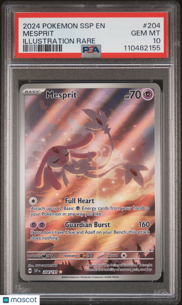2024 Pokemon SSP EN-Surging Sparks Mesprit #204 Illustration Rare PSA 10