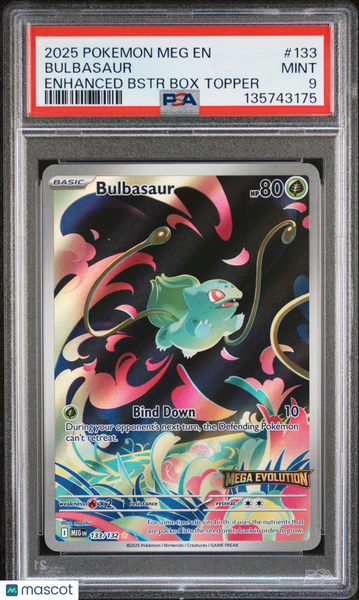 2025 Pokemon Meg EN-Mega Evolution Bulbasaur Enhanced Bstr Box Topper PSA 9 #133