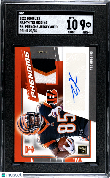 Tee Higgins - 2020 Donruss Rookie Phenoms Jersey Autograph Prime SGC 9