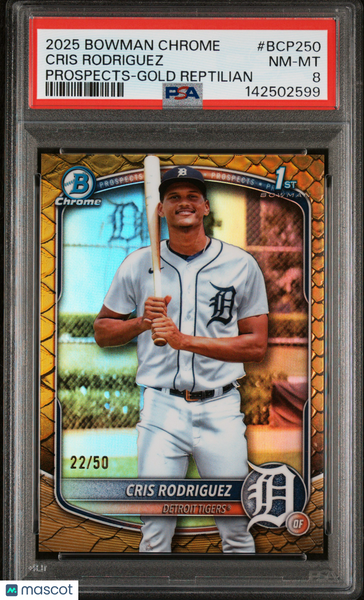 Cris Rodriguez - 2025 Bowman Chrome Prospects Gold Reptilian PSA 8 22/50