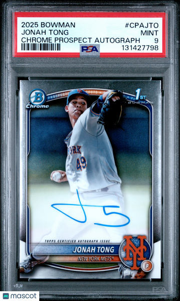 Jonah Tong - 2025 Bowman Chrome Prospect Autographs PSA 9