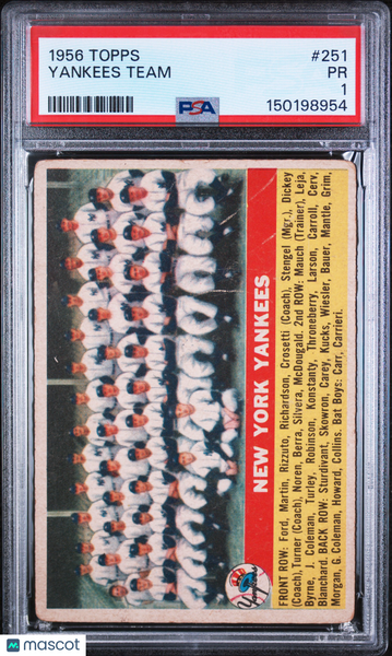 Yankees Team - 1956 Topps PSA 1