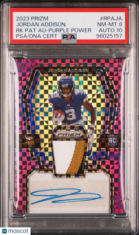 Jordan Addison - 2023 Panini Prizm Rookie Patch Auto Purple Power PSA 8 /49