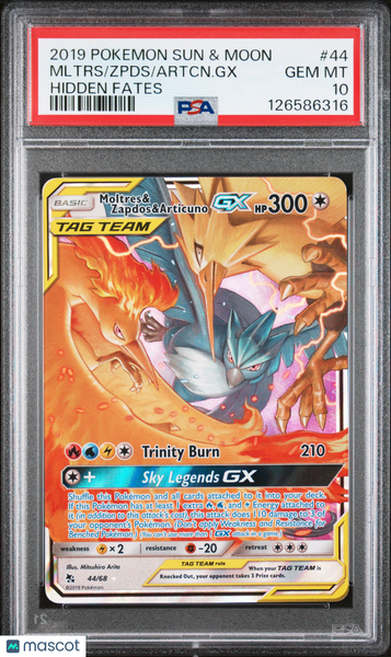 2019 Pokemon Sun & Moon Hidden Fates Artcn. GX Zpds Mltrs Hidden Fates PSA 10 #44