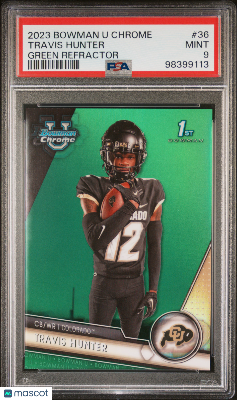Travis Hunter - 2023 Bowman University Chrome Green Refractor PSA 9