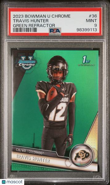 Travis Hunter - 2023 Bowman University Chrome Green Refractor PSA 9