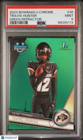 Travis Hunter - 2023 Bowman University Chrome Green Refractor PSA 9