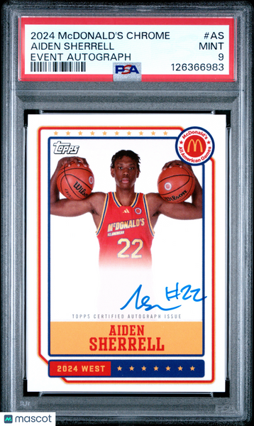 Aiden Sherrell - 2024 Topps Chrome Mcdonald's All American Event Autographs PSA 9