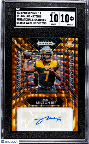 Joe Milton III 2024 Panini Prizm Draft Picks Auto Orange Wave SGC 10 /75