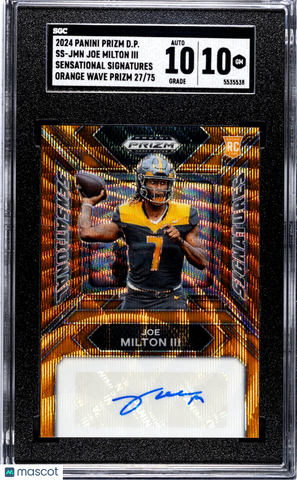 Joe Milton III 2024 Panini Prizm Draft Picks Auto Orange Wave SGC 10 /75