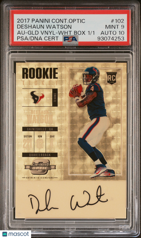Deshaun Watson 2017 Panini Contenders Optic Gold Vinyl Auto White Box 1/1 PSA 9
