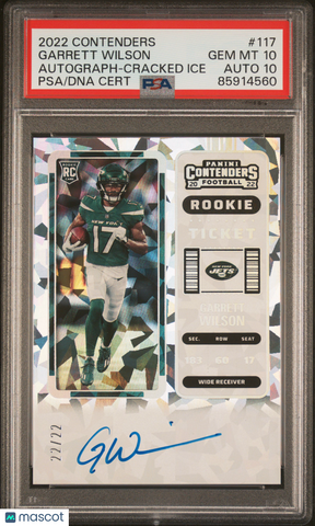 Garrett Wilson 2022 Panini Contenders Auto Cracked Ice PSA 10 /22 Pop 1 Rookie