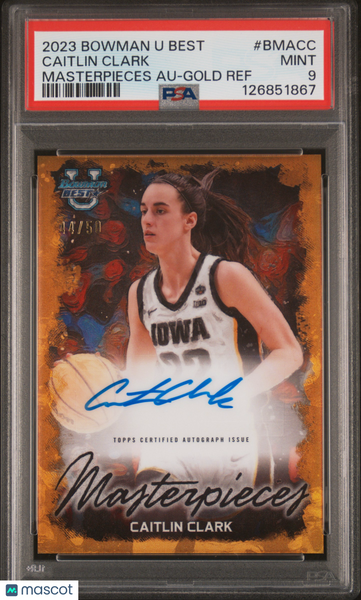 Caitlin Clark - 2023 Bowman Best Bowman Masterpieces Auto Gold Ref PSA 9 44/50