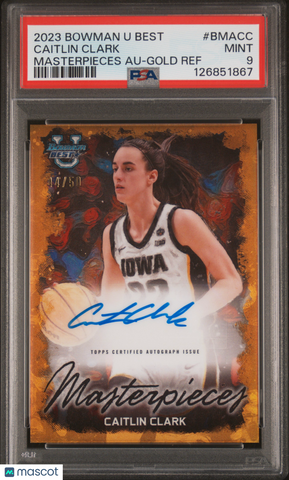 Caitlin Clark - 2023 Bowman Best Bowman Masterpieces Auto Gold Ref PSA 9 44/50