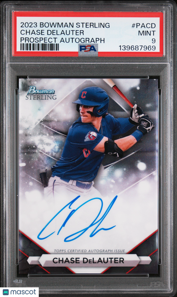 Chase Delauter - 2023 Bowman Sterling Prospect Autographs PSA 9