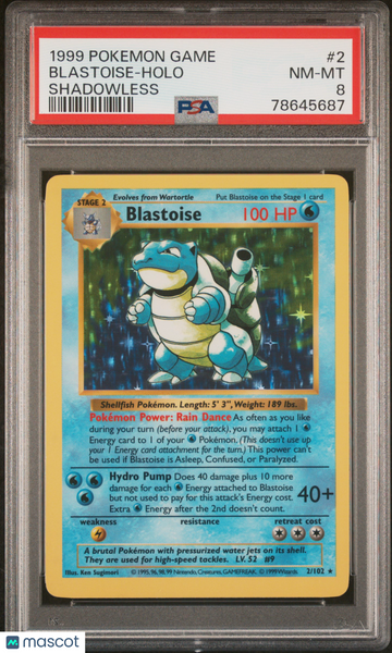 1999 Pokemon Game Blastoise Holo Shadowless PSA 8 #2
