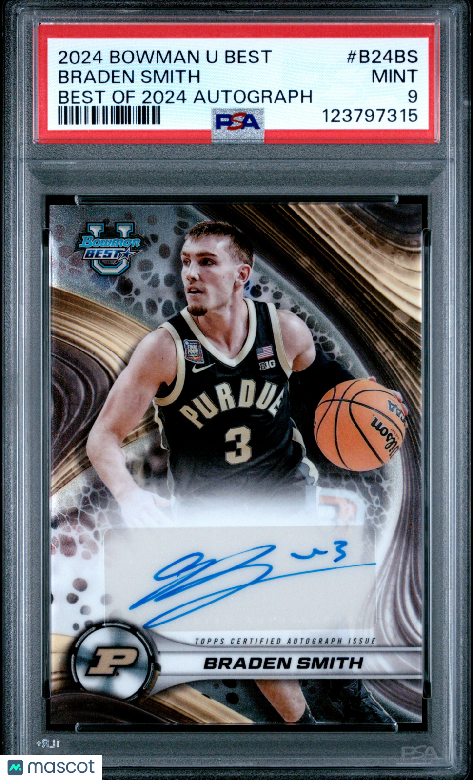 Braden Smith - 2024 Bowman University Best Best Of 2024 Autographs PSA 9
