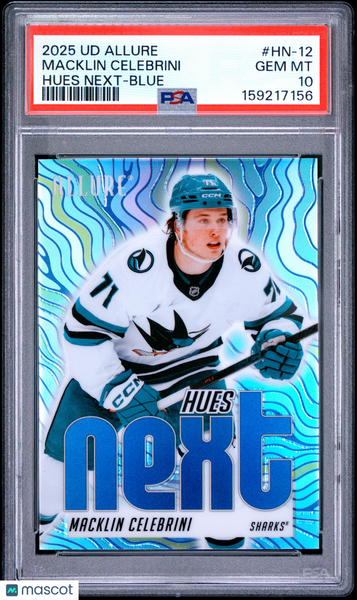 Macklin Celebrini - 2025 Upper Deck Allure Hues Next Blue PSA 10