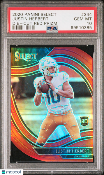 Justin Herbert - 2020 Panini Select Die Cut Red Prizm PSA 10