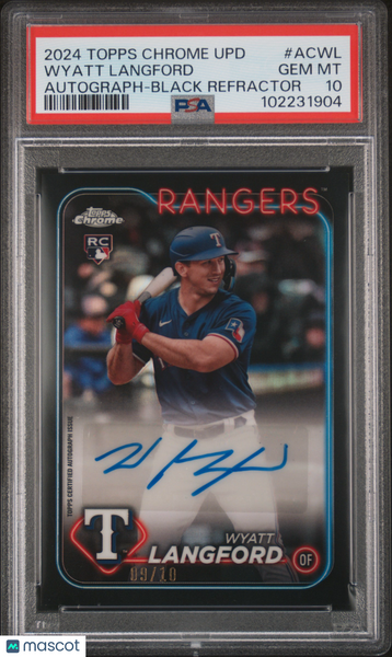 Wyatt Langford - 2024 Topps Chrome Update Rookie Auto Black Refractor /10 PSA 10