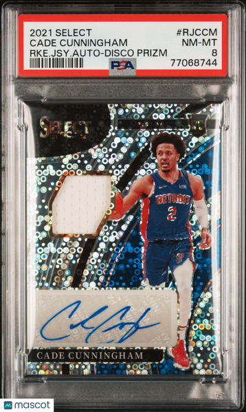 Cade Cunningham - 2021 Panini Select Rookie Jersey Autographs RKE. Jsy. Auto Disco Prizm PSA 8