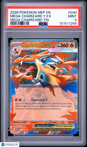 2026 Pokemon Mep EN-Me Black Star Promo Mega Charizard Y EX PSA 9 #030