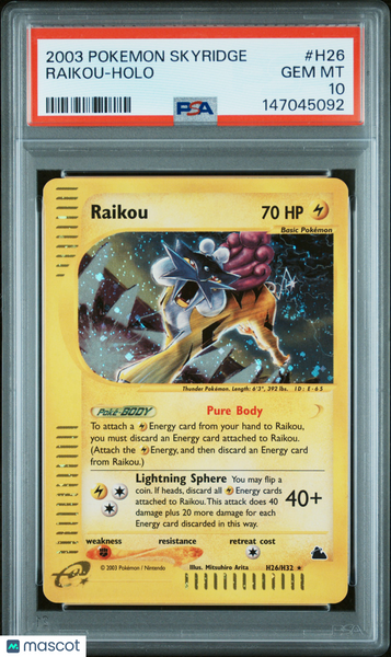 2003 Pokemon Skyridge Raikou Holo PSA 10 #H26