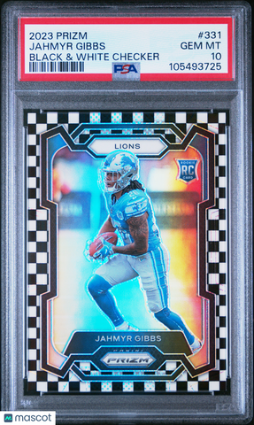 Jahmyr Gibbs - 2023 Panini Prizm Black & White Checker PSA 10