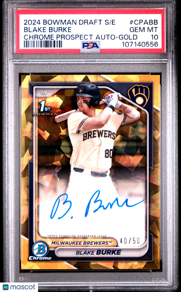 Blake Burke 2024 Bowman Draft Sapphire Chrome Auto Gold PSA 10 40/50