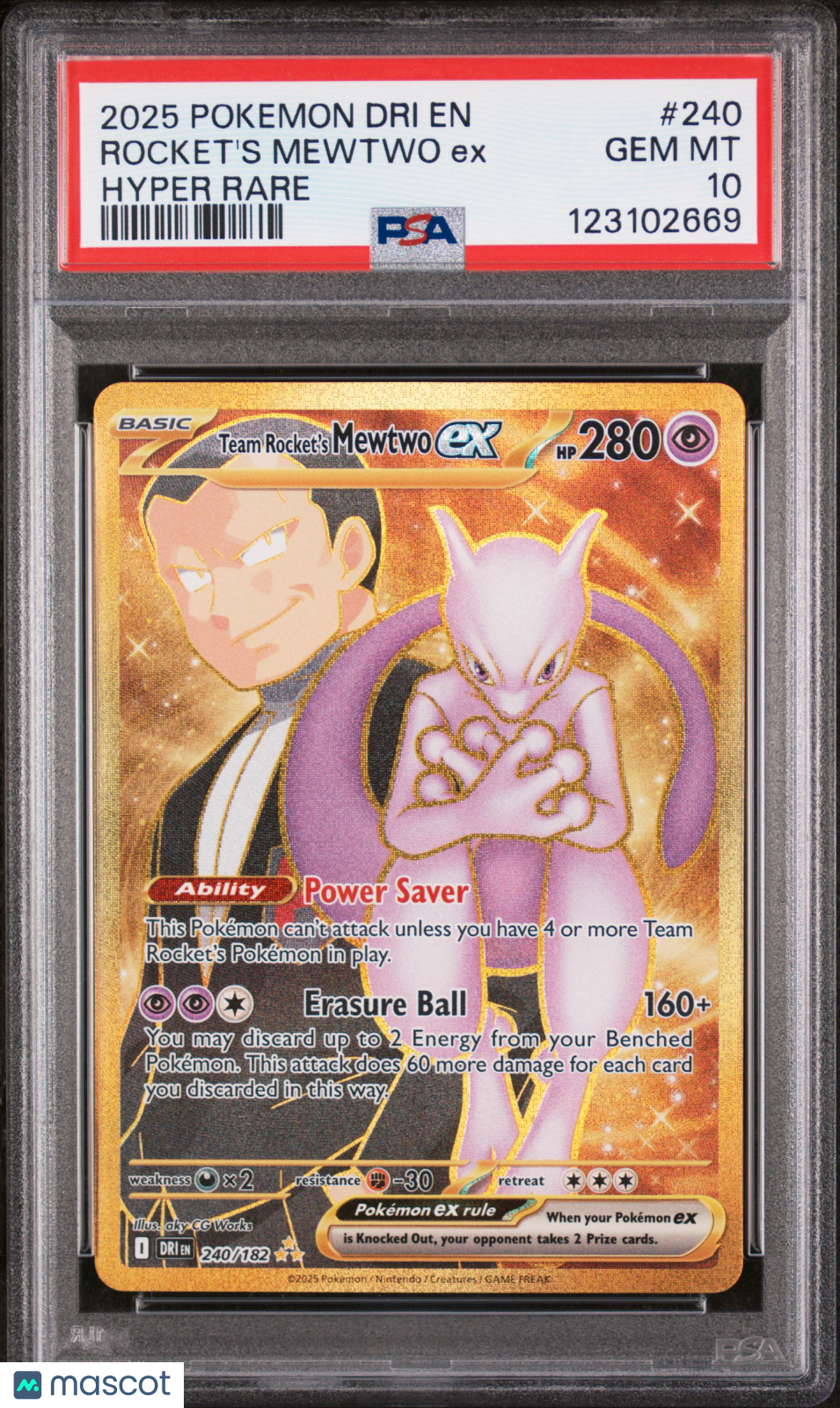 2025 Pokemon Dri EN-Destined Rivals Rocket's Mewtwo EX #240 Hyper Rare PSA 10