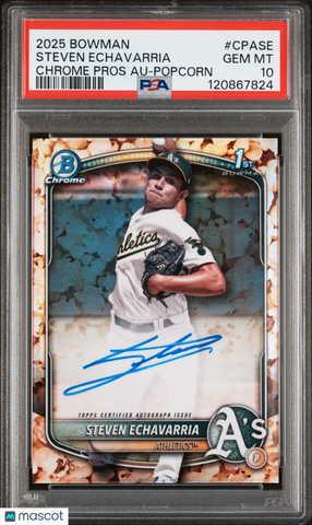 Steven Echavarria - 2025 Bowman Chrome 1st Auto Popcorn 1/5 PSA 10 CPASE A's