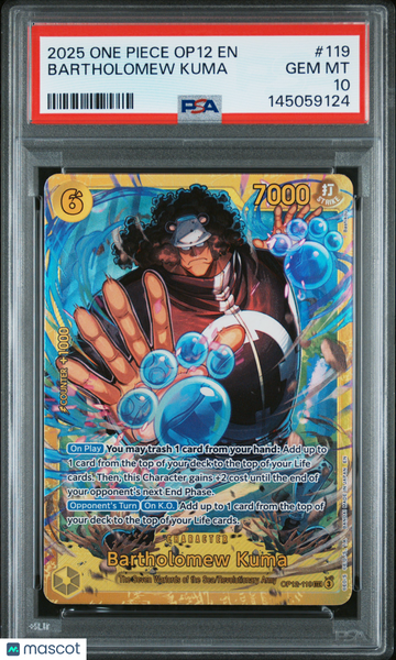 2025 One Piece Op12-Legacy Of The Master Bartholomew Kuma PSA 10 #119