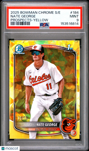 Nate George - 2025 Bowman Chrome Sapphire Edition Prospects Yellow PSA 9 28/75