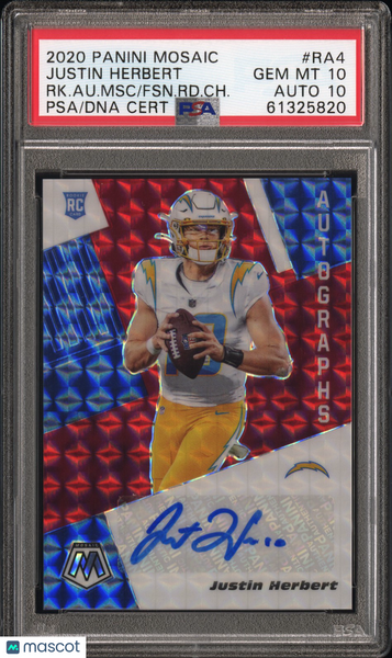 Justin Herbert - 2020 Panini Mosaic Rookie Red Fusion Auto PSA 10
