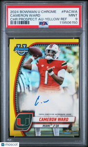 Cameron Ward - 2024 Bowman  Chrome Prospect Autographs Yellow Ref PSA 9 70/75