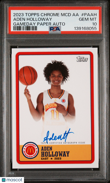 Aden Holloway - 2023 Topps Chrome Mcdonald's All-American Gameday Paper Autographs PSA 10
