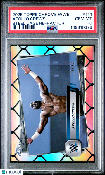 Apollo Crews - 2025 Topps Chrome WWE Steel Cage Refractor PSA 10 9/37 09/37