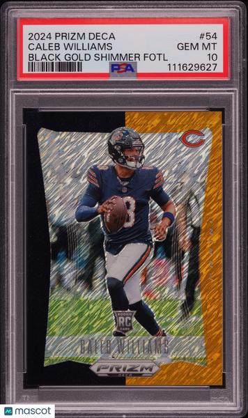 Caleb Williams - 2024 Panini Prizm Deca Black Gold Shimmer Fotl PSA 10 Rookie /8