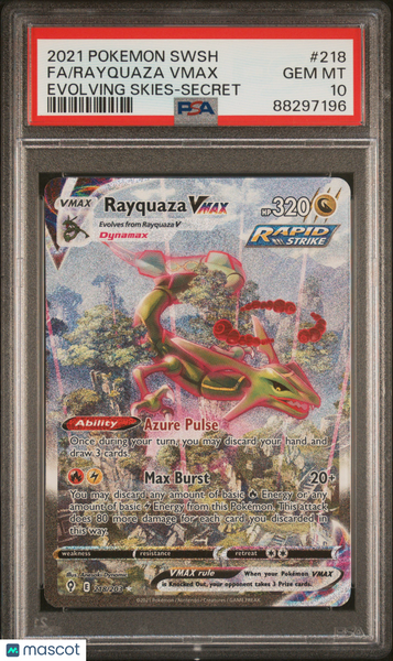 2021 Pokemon Sword & Shield Evolving Skies Rayquaza VMAX Fa Secret PSA 10 #218
