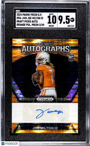 Joe Milton III - 2024 Panini Prizm Draft Picks Autos. Orange Pulsar SGC 9.5 /49