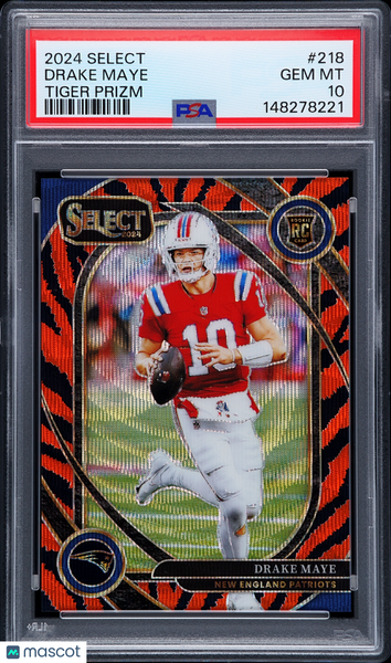 Drake Maye - 2024 Panini Select Tiger Prizm PSA 10 Case Hit
