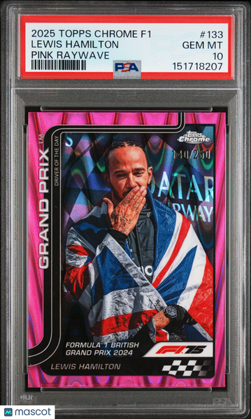 Lewis Hamilton - 2025 Topps Chrome Formula 1 #133 Pink Raywave PSA 10 140/250