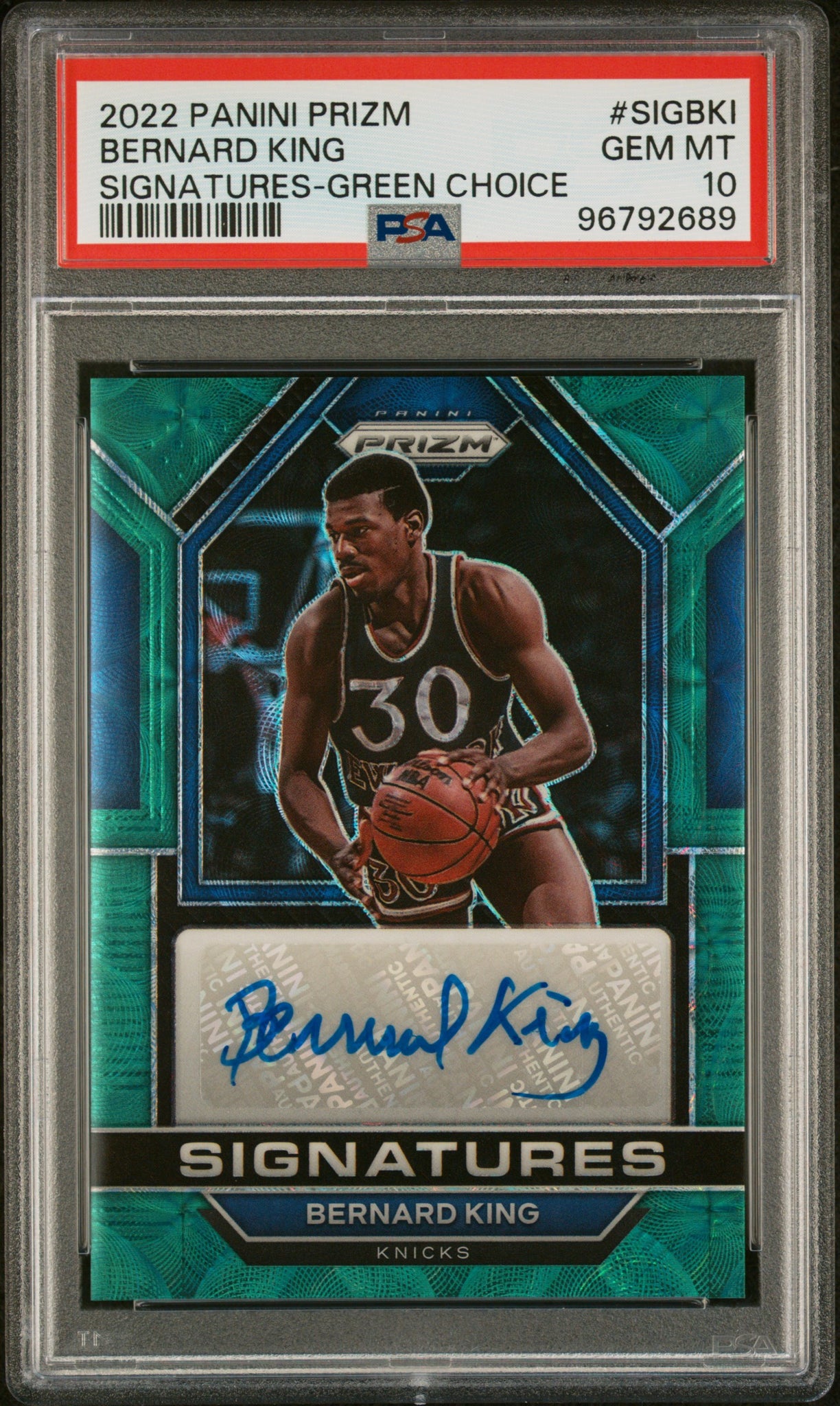 Bernard King - 2022 Panini Prizm Signatures Green Choice PSA 10