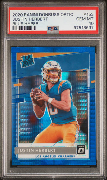 Justin Herbert - 2020 Panini Donruss Optic Blue Hyper PSA 10